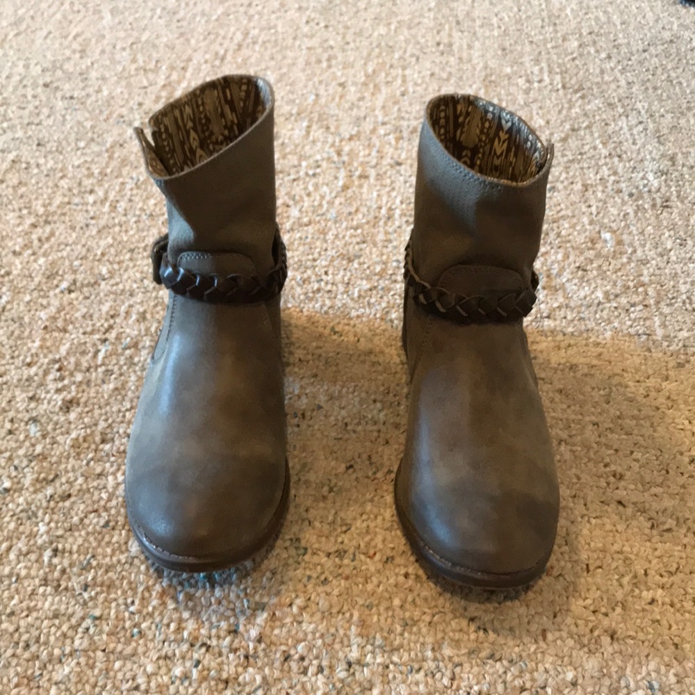 Grey Faux Leather Combat Ankle Boots